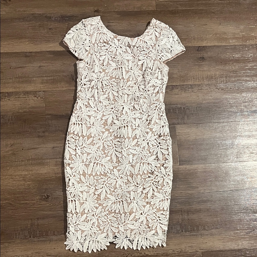 Lulu's White Floral Lace Midi Dress